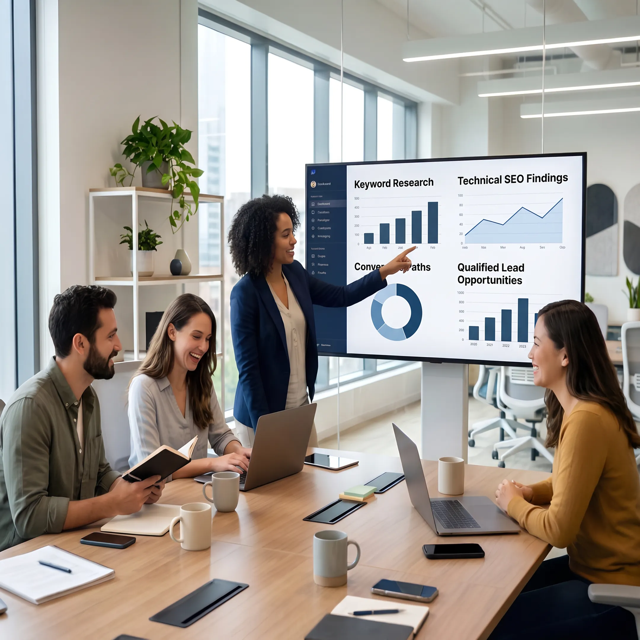 B2B marketing team planning an SEO and qualified lead generation strategy