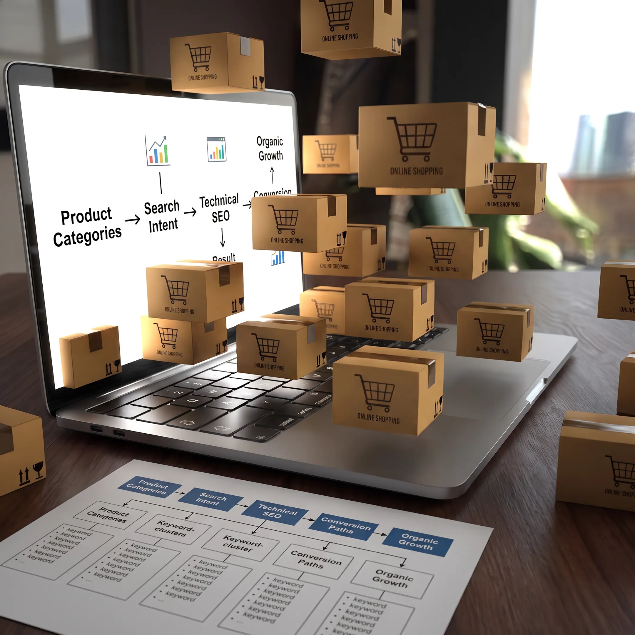E-commerce SEO specialist planning organic search improvements for an online store