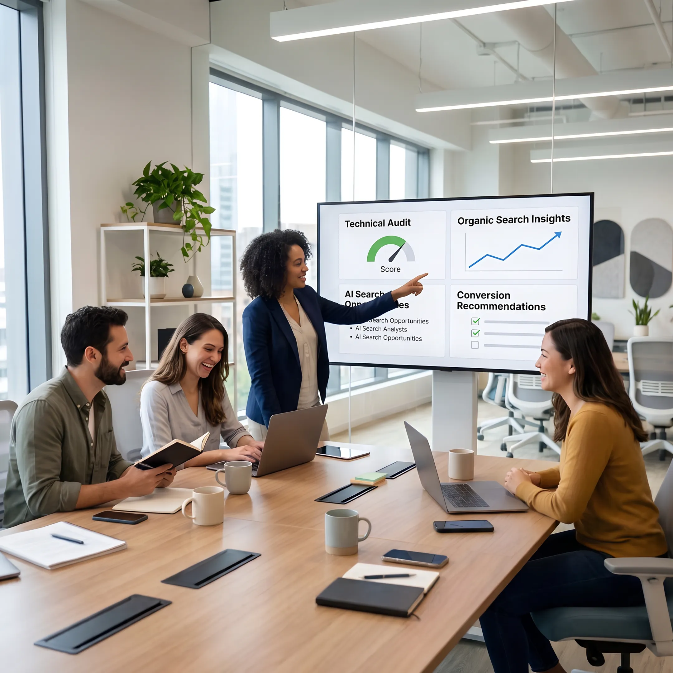SEO strategist presenting enterprise search optimization recommendations