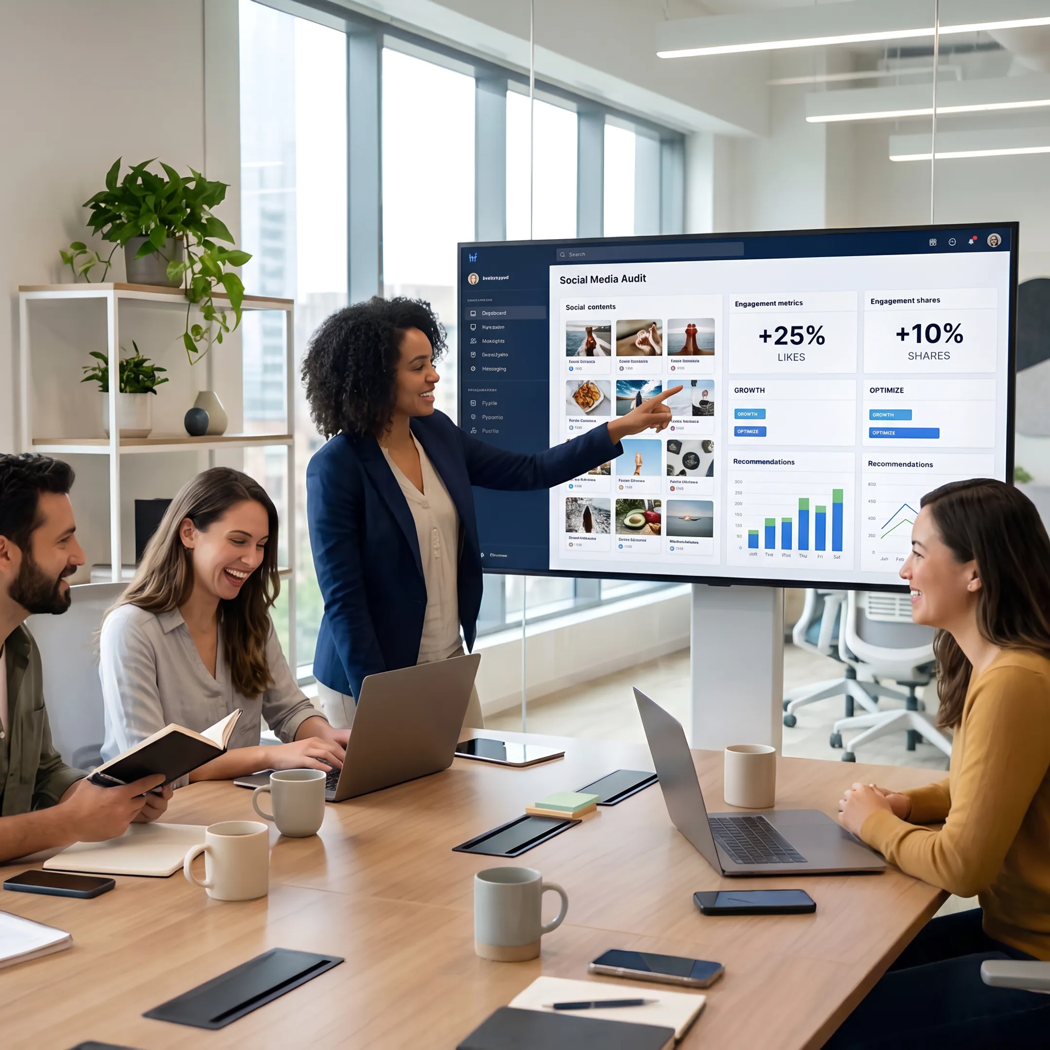 Strategist presenting social media audit findings