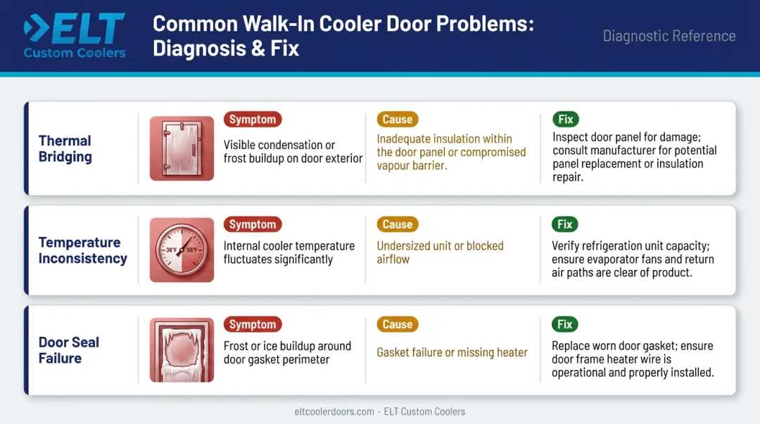 Three common cold room build problems causes and fixes diagnostic infographic