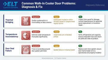Three common cold room build problems causes and fixes diagnostic infographic