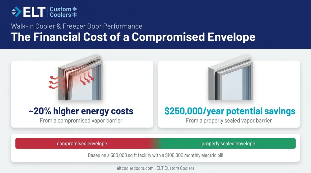 Energy cost impact of compromised walk-in cooler insulation and vapor barriers