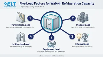 Five ASHRAE refrigeration load factors for walk-in cooler sizing