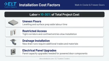 Walk-in cooler installation cost factors including site prep electrical and drainage requirements