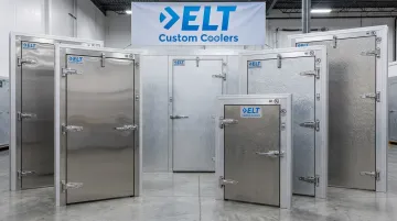 ELT Custom Coolers NSF-approved replacement walk-in cooler door prehung configuration options