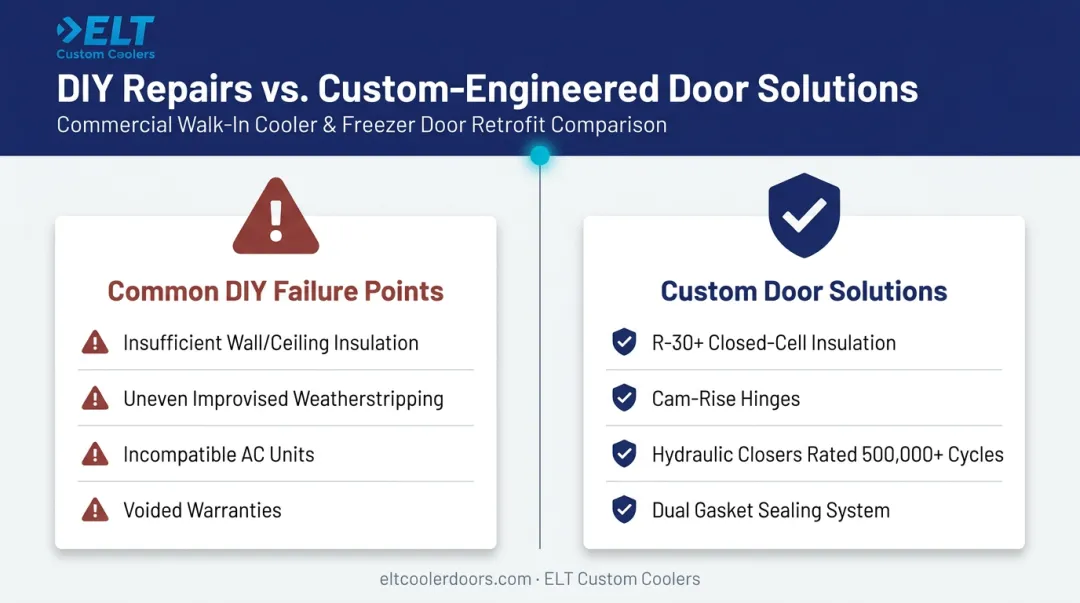 DIY CoolBot cooler build failures versus custom cooler door solutions
