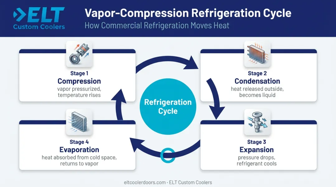 Four-stage vapor-compression refrigeration cycle process flow diagram