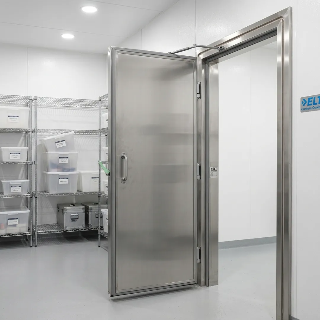 Pharmaceutical cold storage freezer door