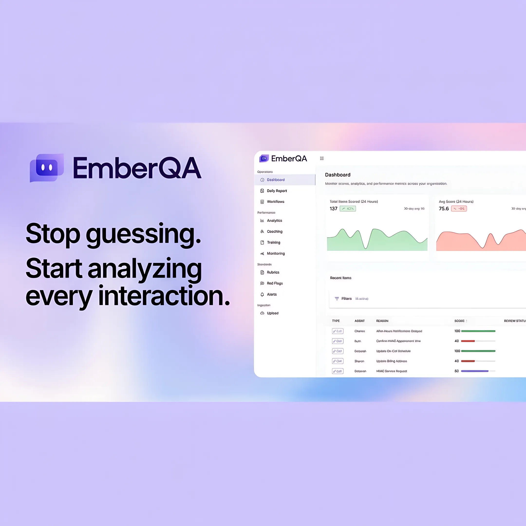 Customer service manager reviewing AI quality assurance analytics