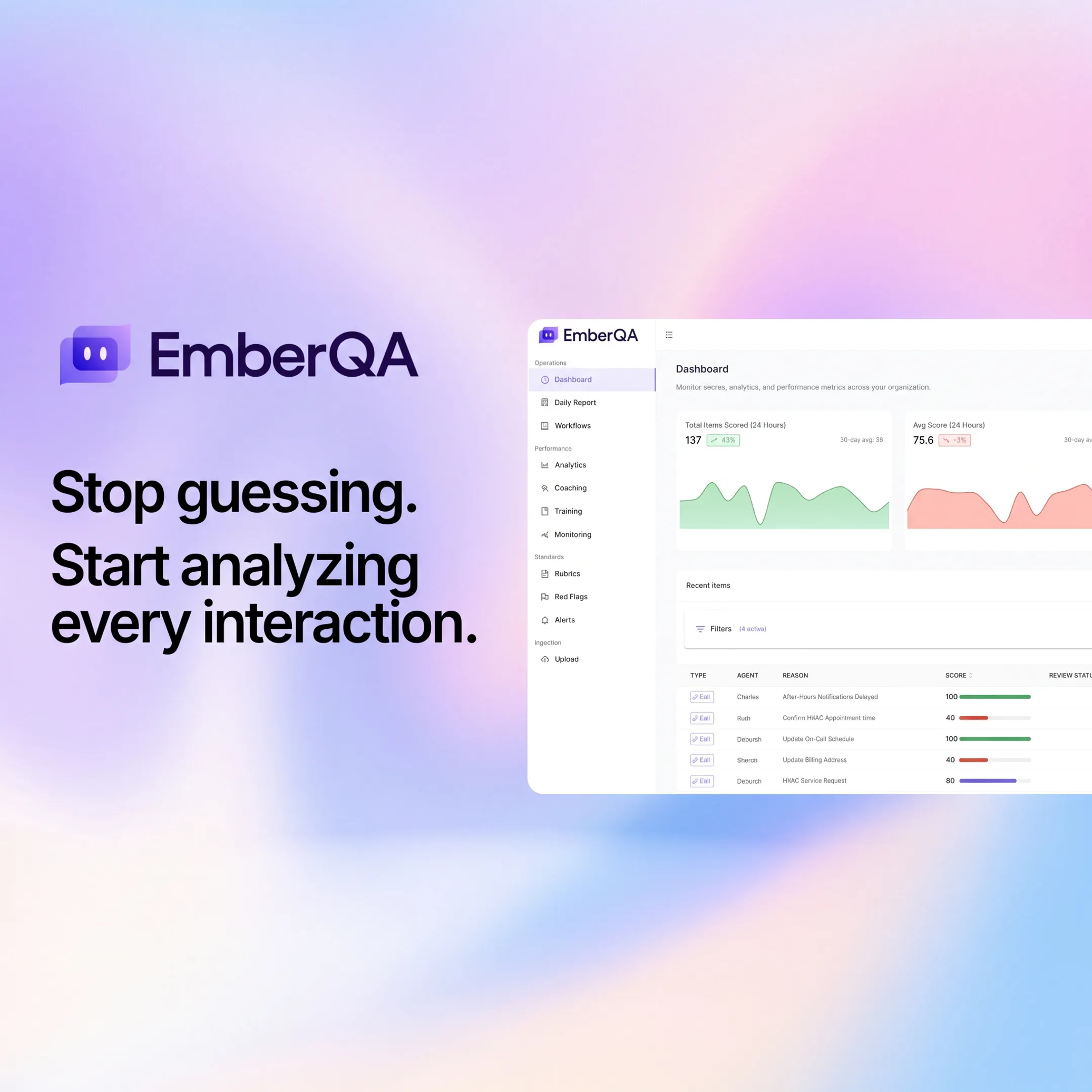 Compliance manager reviewing AI quality analytics for bank customer interactions