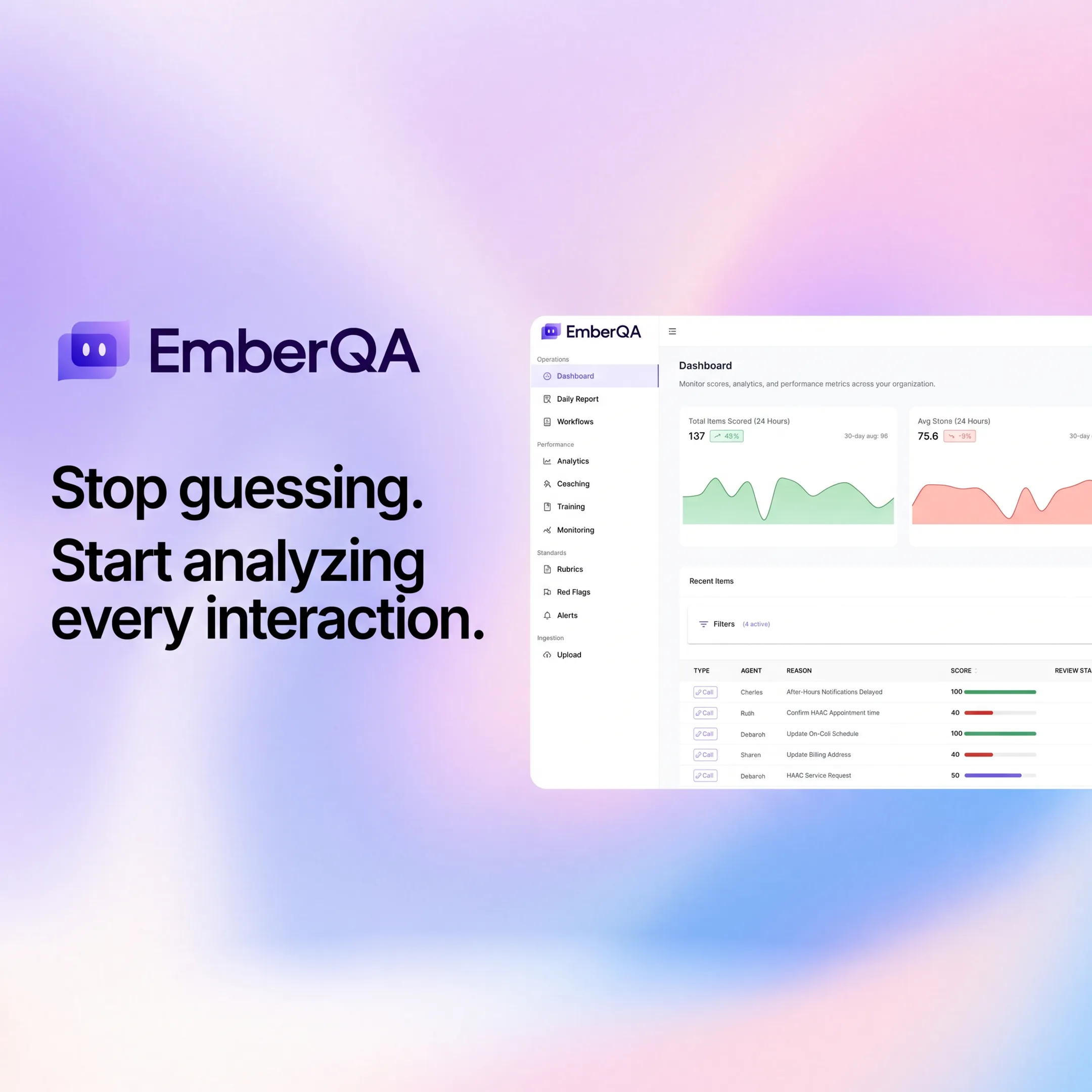 Contact center quality manager analyzing interaction trends and coaching recommendations