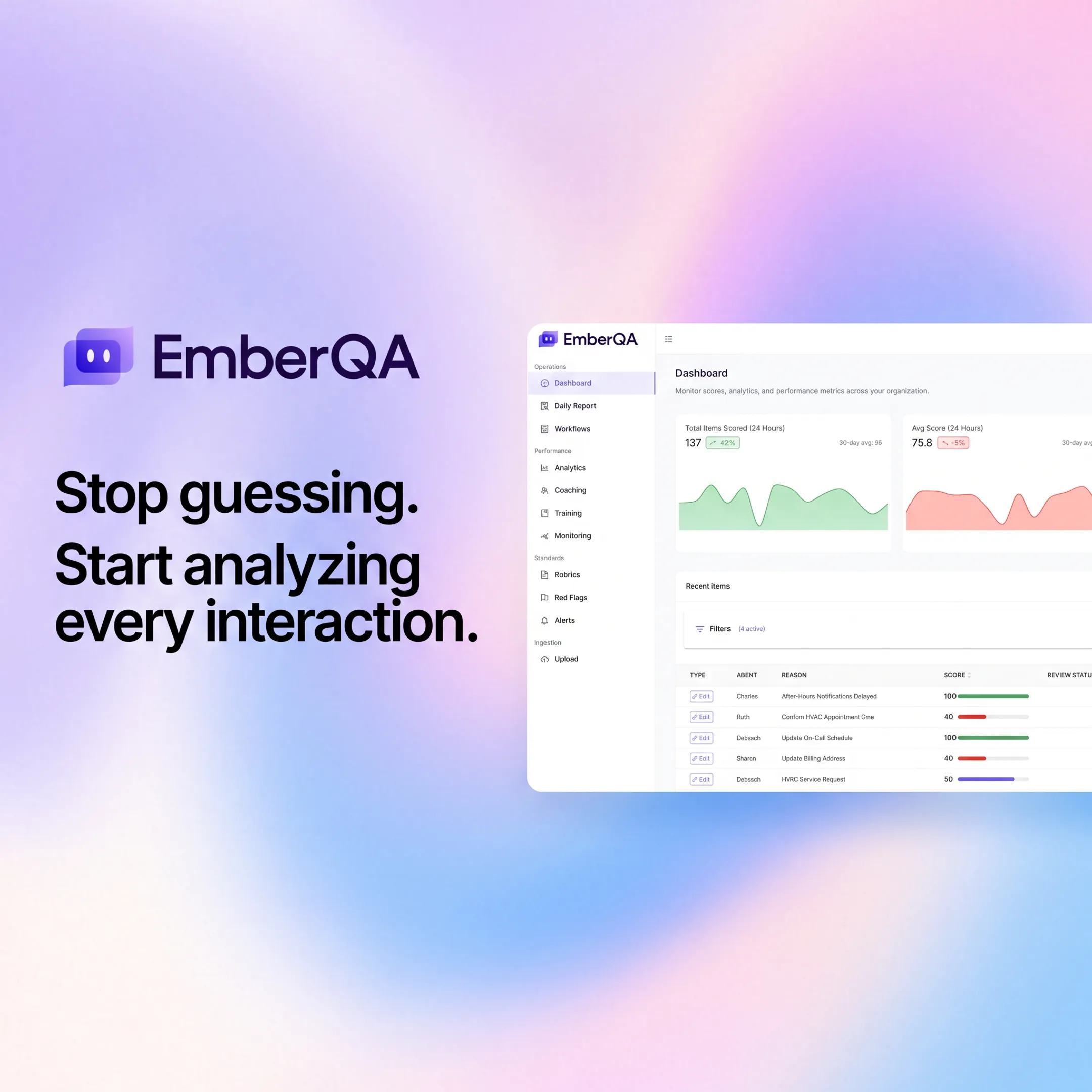 AI platform analyzing customer interaction transcripts and highlighting quality insights