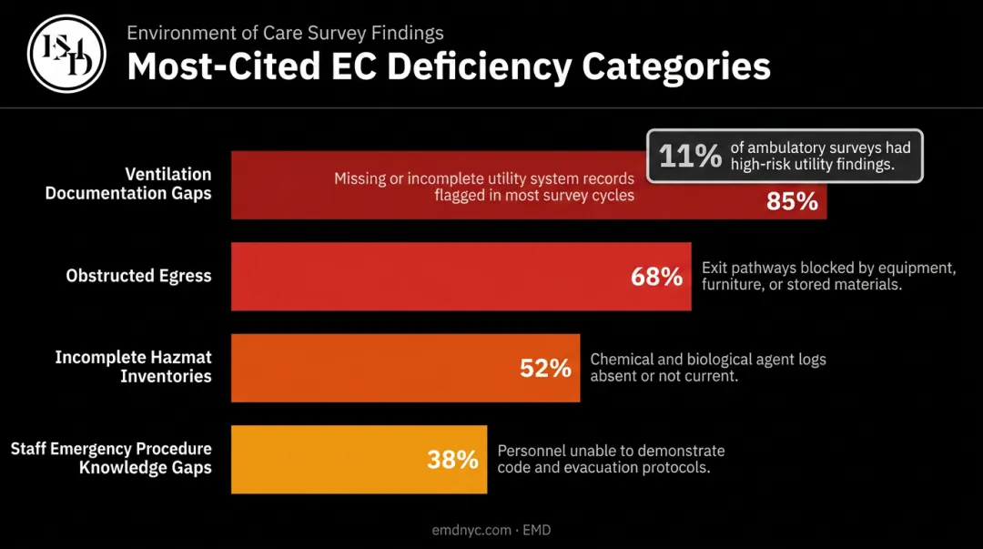 Most common Joint Commission EC survey deficiency categories and ventilation risk statistics