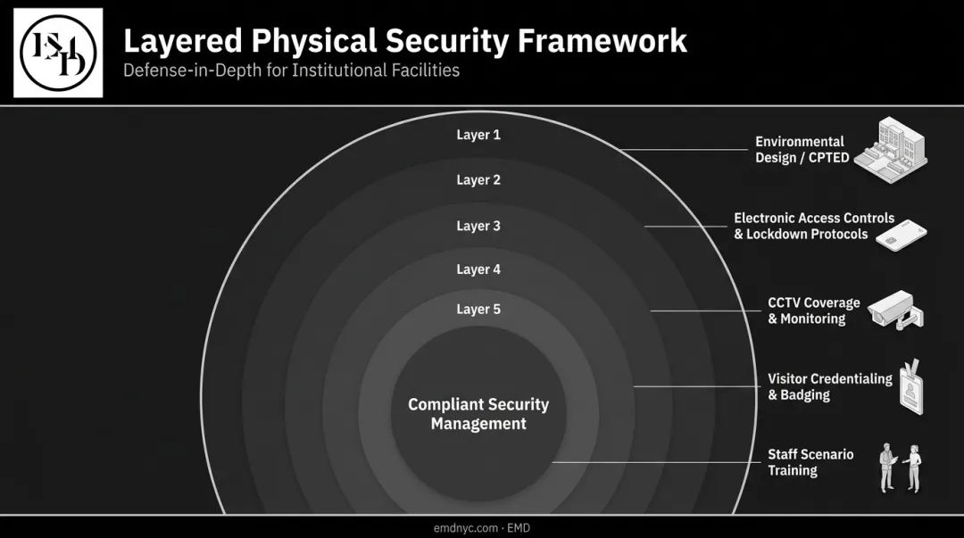 Five-layer healthcare facility security management approach from access control to CPTED design