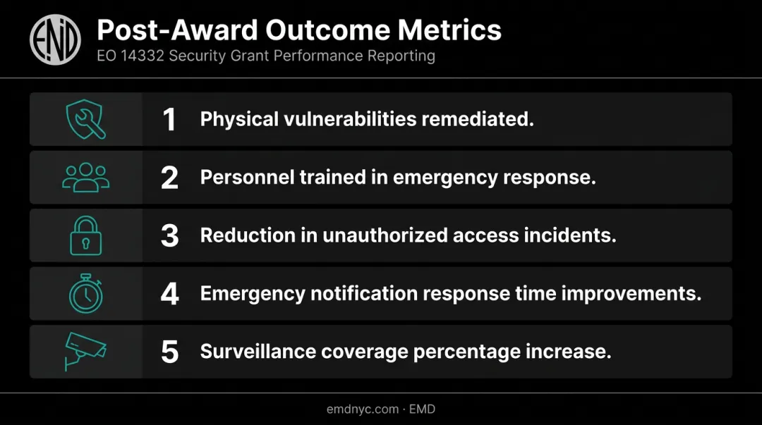 Five measurable security grant outcomes required for post-award performance reporting