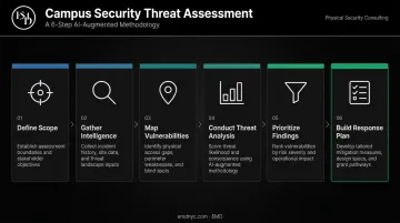 Six-step campus security threat assessment process flow from scope to action plan