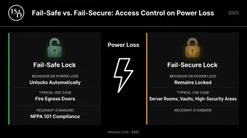 Fail-safe versus fail-secure electronic lock types comparison infographic