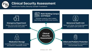 Healthcare facility security assessment coverage areas across five clinical zones