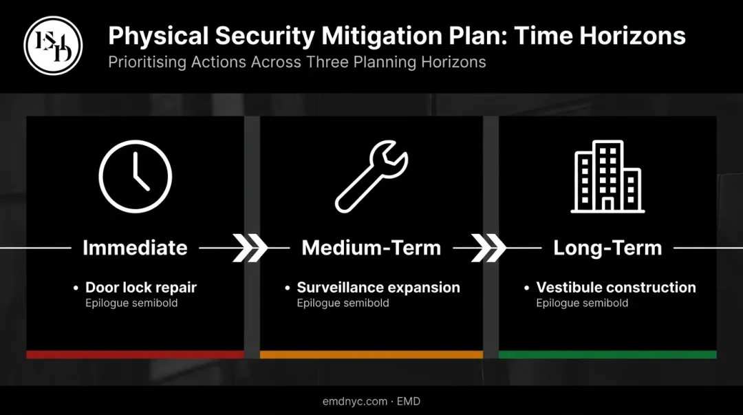 Security vulnerability assessment mitigation plan three time horizons with example actions