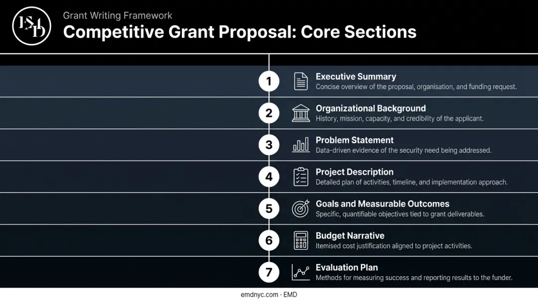 7-part winning grant proposal anatomy structure from executive summary to evaluation plan