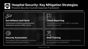 Four hospital security risk mitigation categories process overview infographic