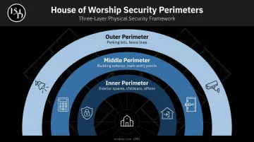 Three-perimeter house of worship physical security framework layered diagram