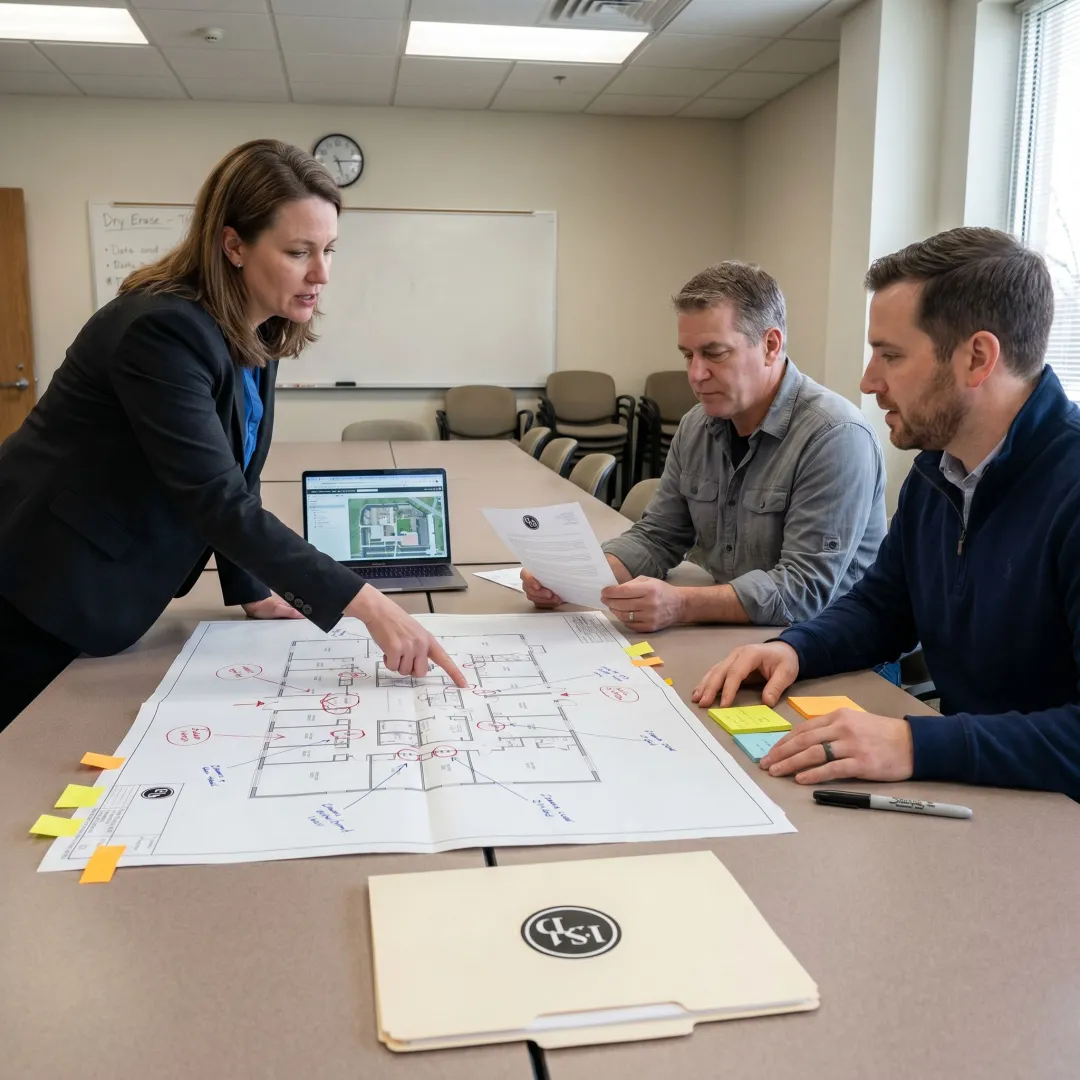 Security consultants reviewing a school safety plan