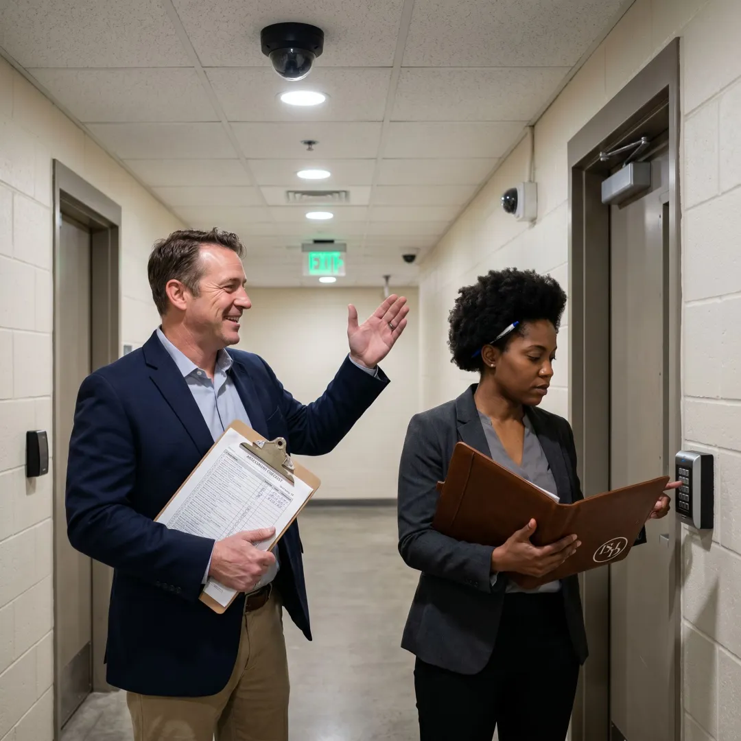Security assessment team reviewing access control points