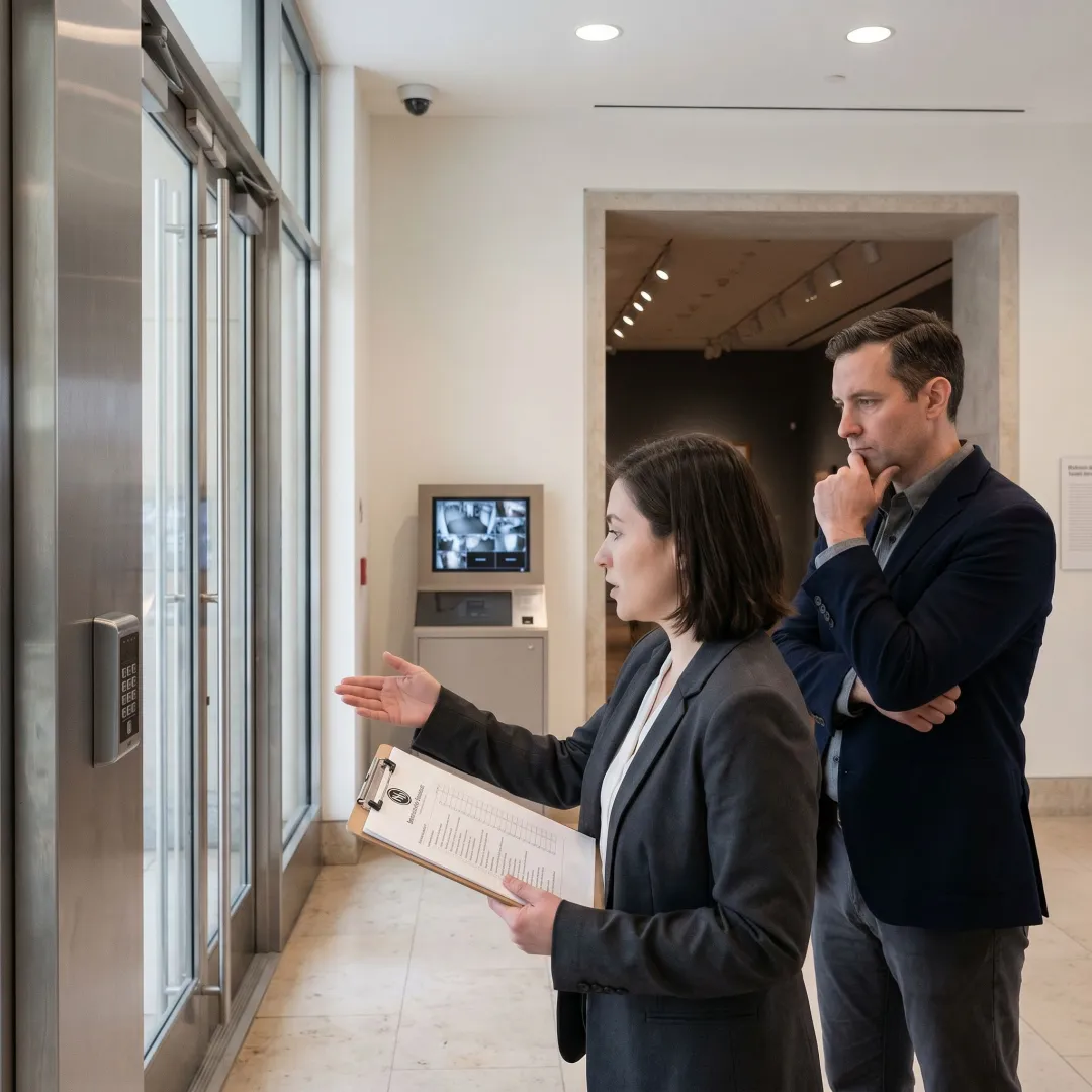 Consultants assessing museum security systems