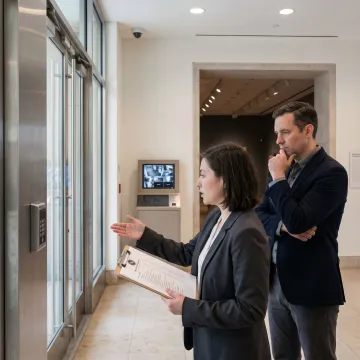 Consultants assessing museum security systems