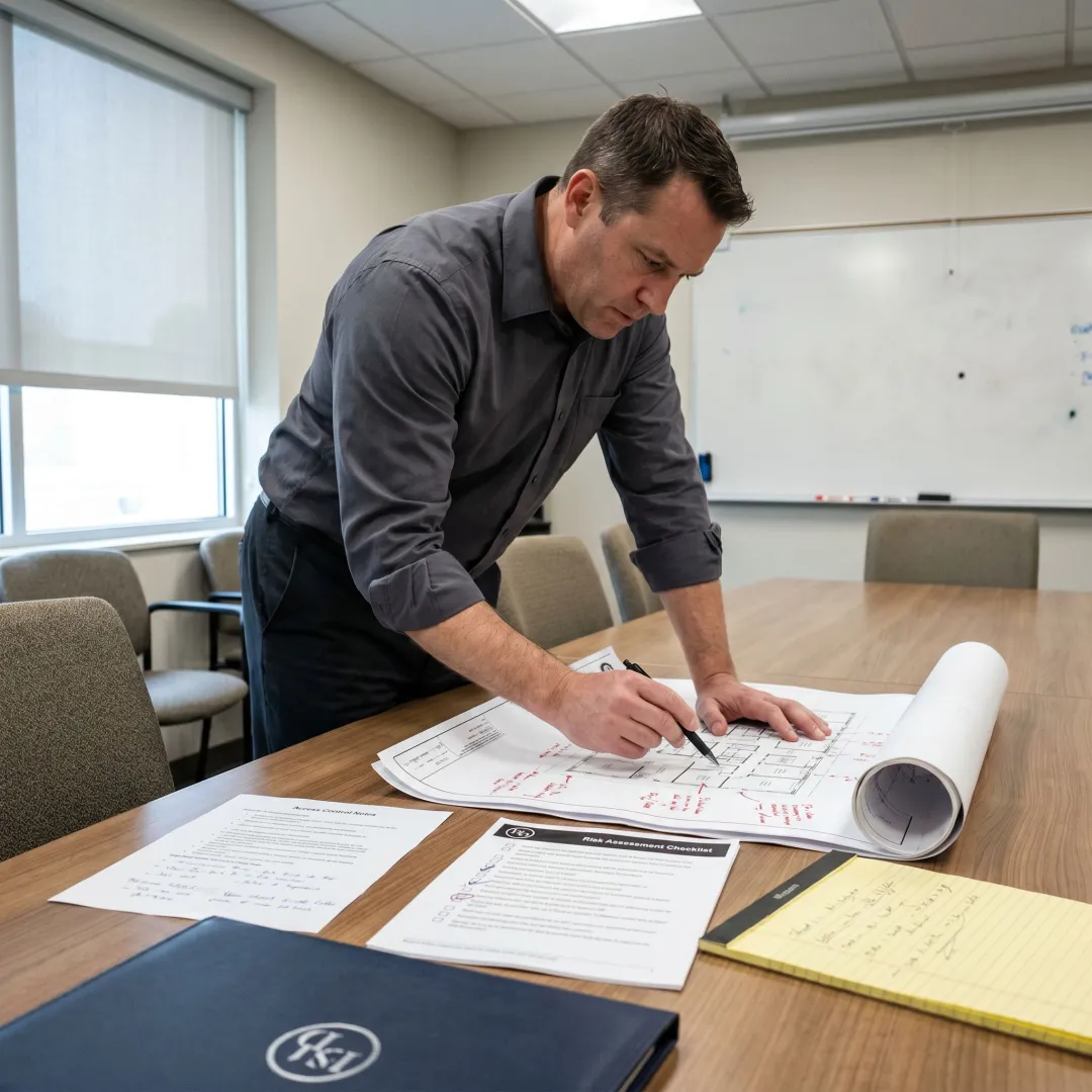Security consultant documenting assessment findings