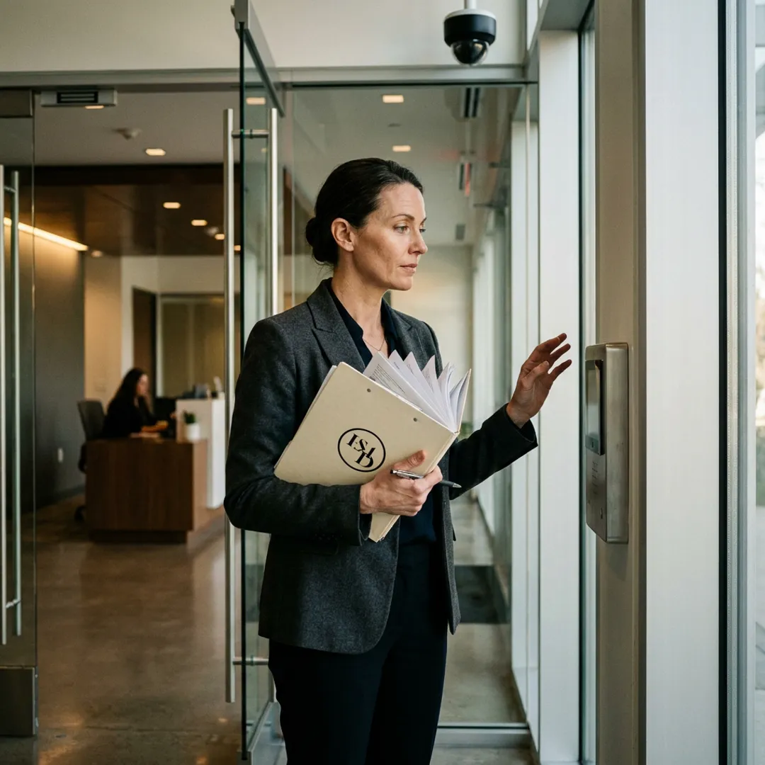 Security consultant assessing corporate facility access points