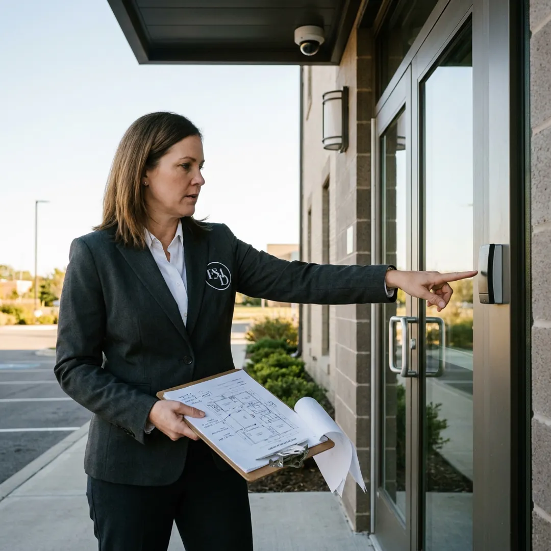 Security consultant reviewing a house of worship entrance