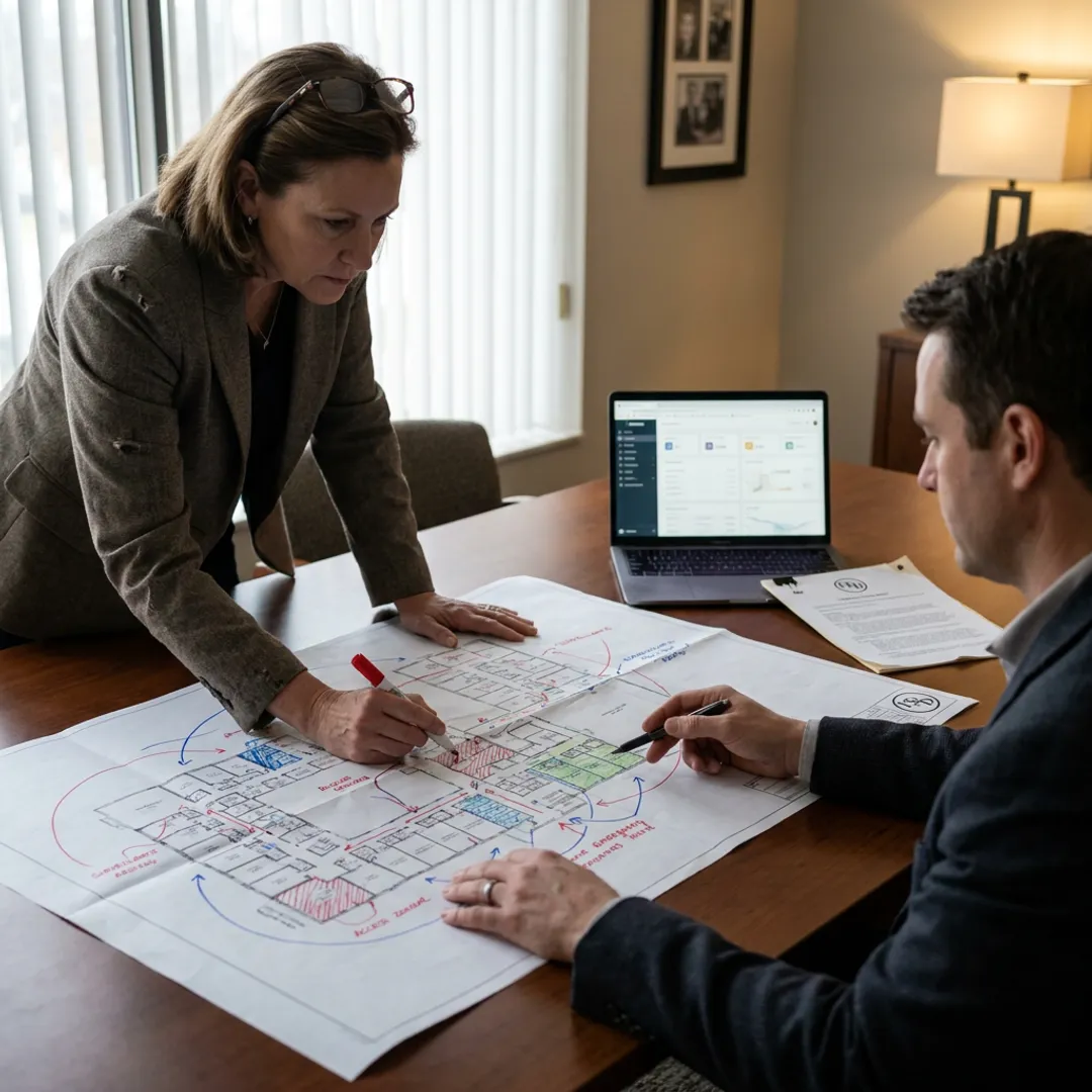Consultants reviewing security assessment plans