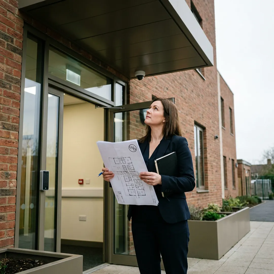Security consultant inspecting school entrances