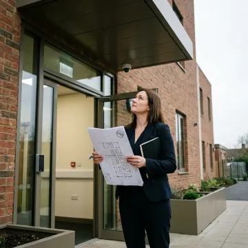 Security consultant inspecting school entrances