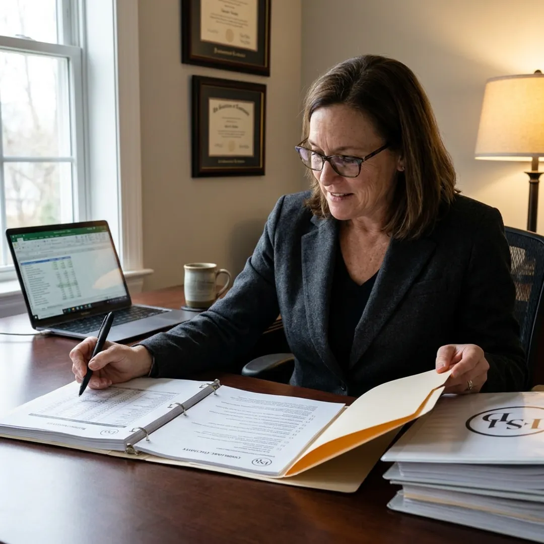 Consultant reviewing grant closeout files