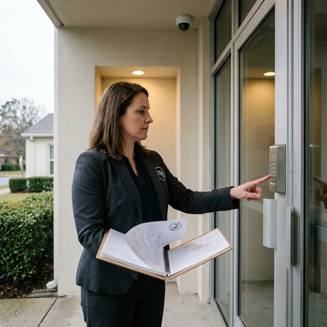 Security consultant assessing house of worship entrance