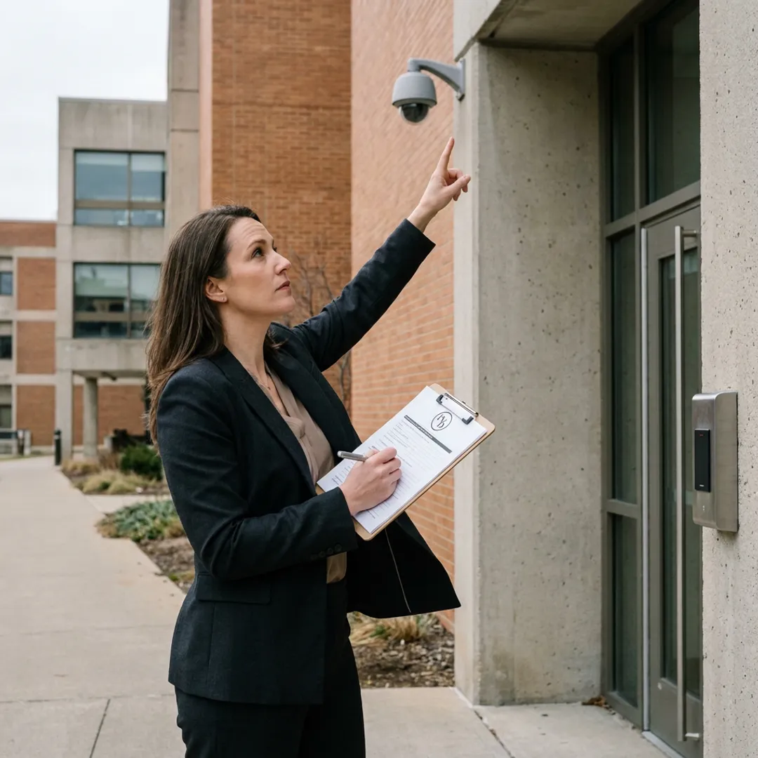 Security consultant assessing a university campus
