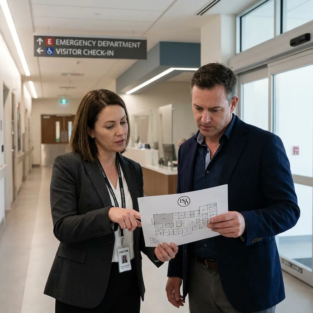 Hospital security team reviewing violence prevention plan