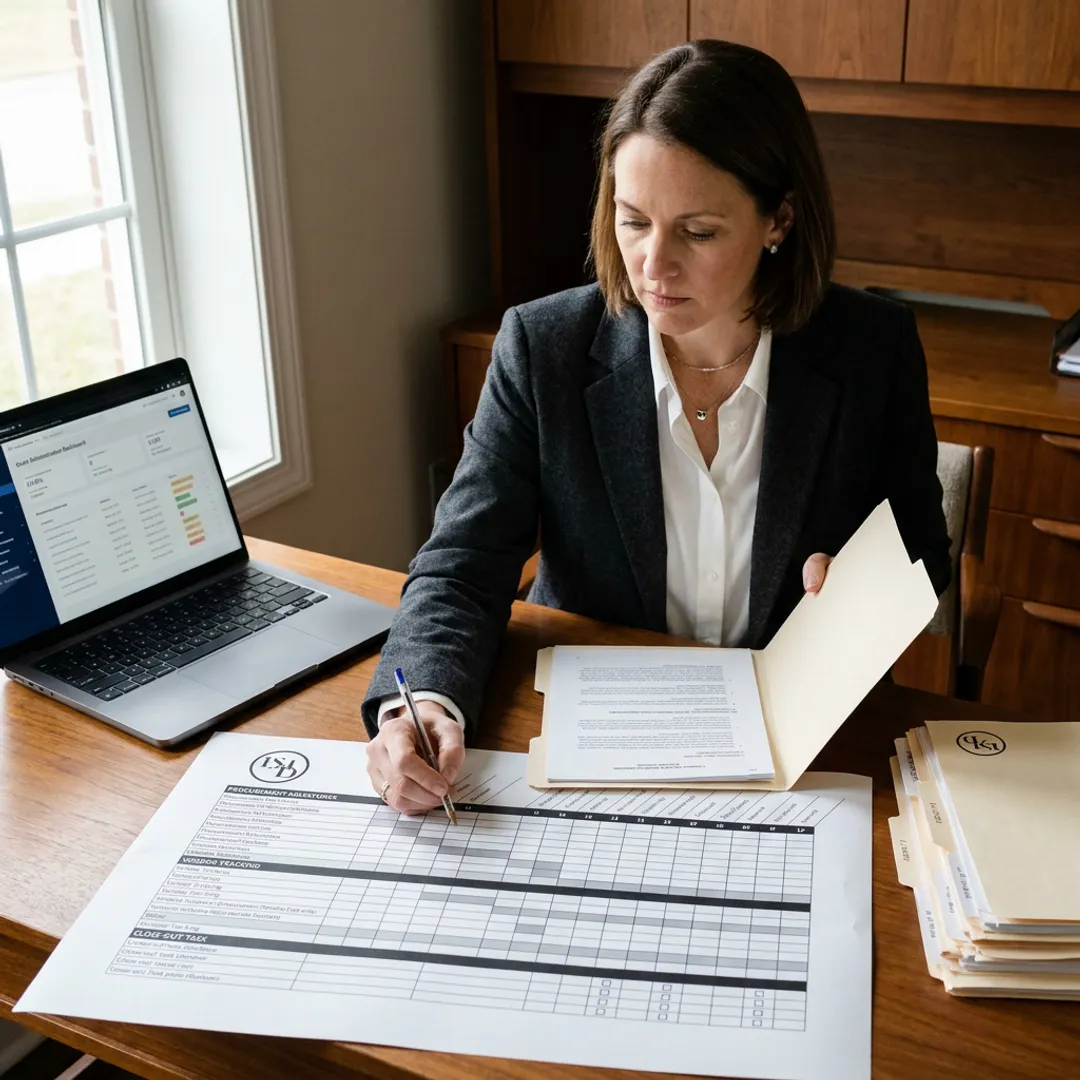Consultant organizing procurement compliance steps