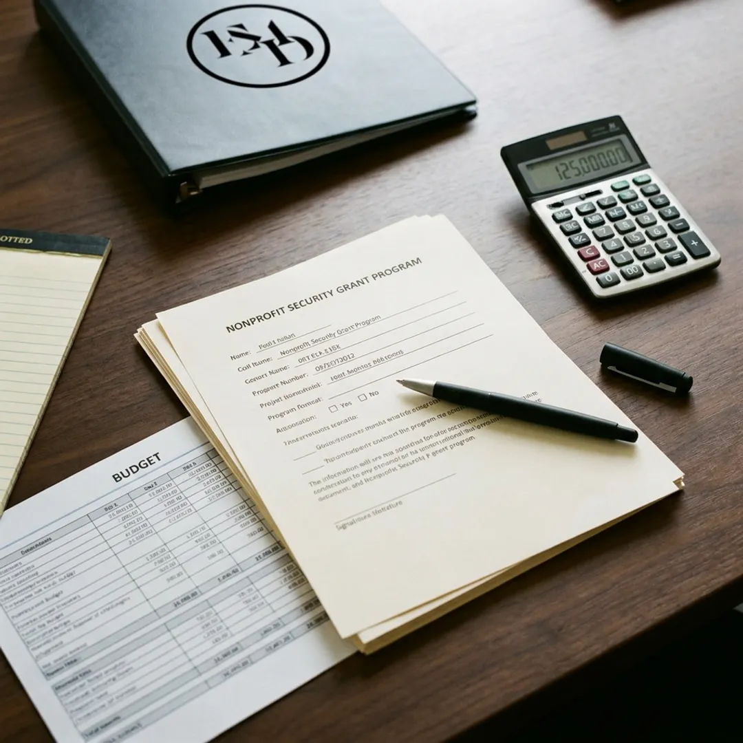 A professional consultant reviewing federal grant compliance documents with a client.