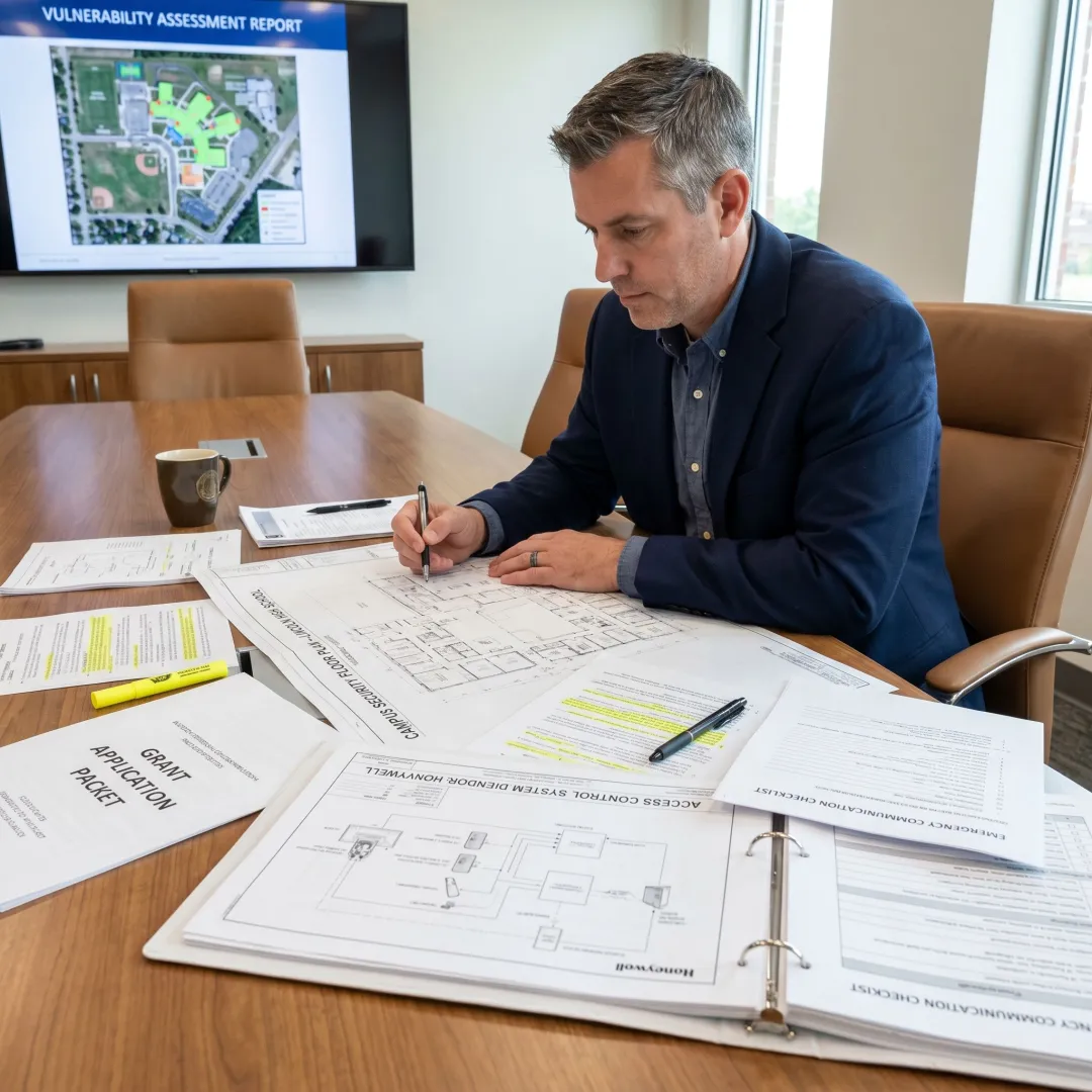 School safety consultant reviewing SVPP grant documents
