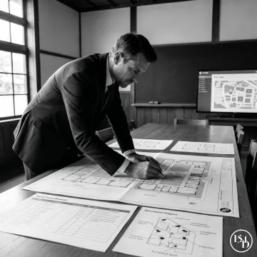 Security consultant reviewing campus safety plans