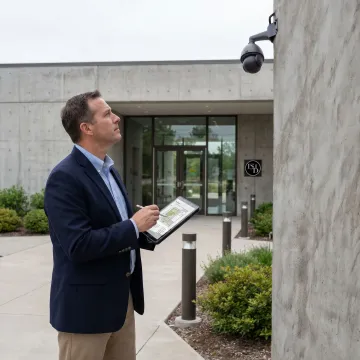 CPTED consultant assessing building exterior