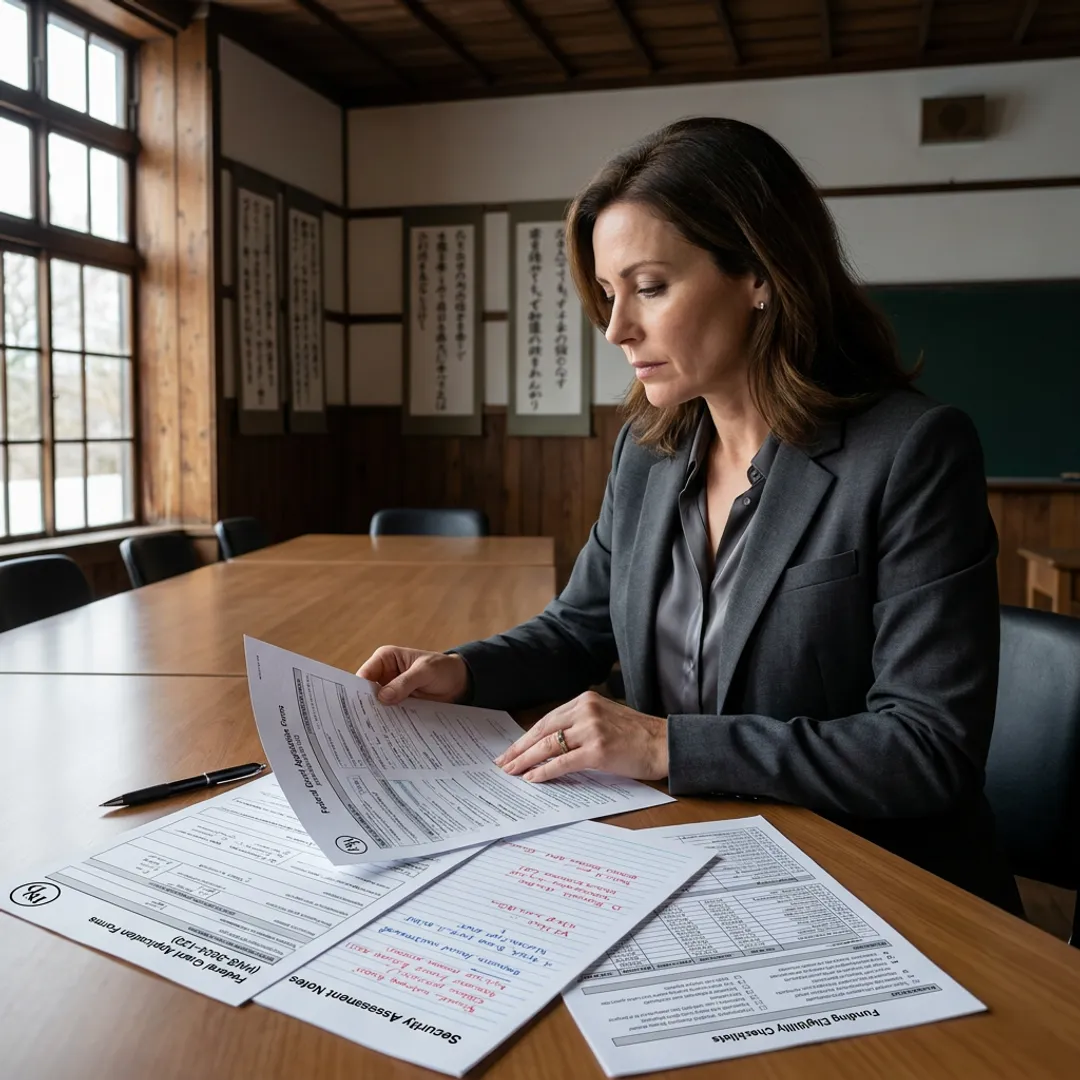 Grant consultant reviewing security funding documents