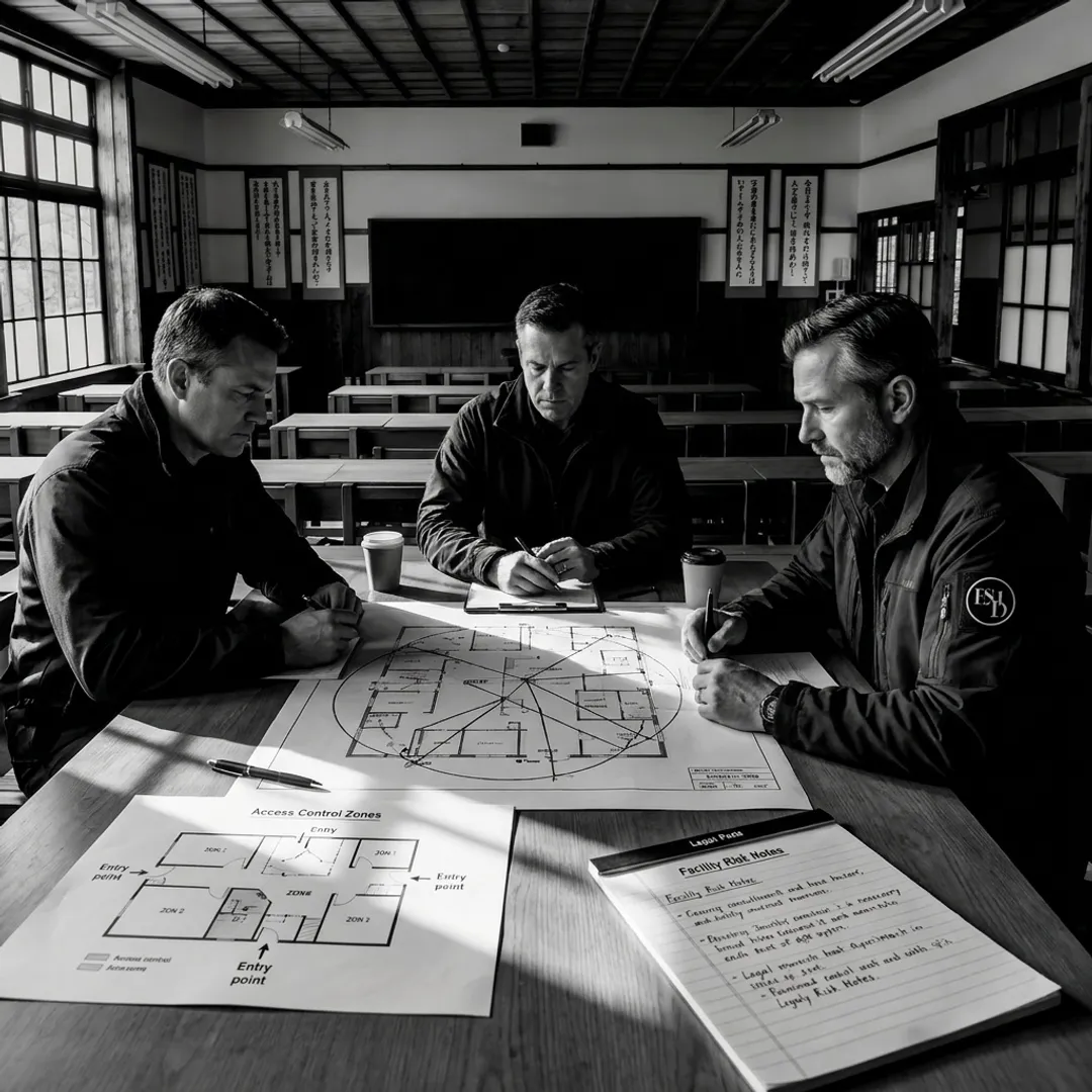 Consultants analyzing security camera coverage