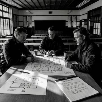 Consultants analyzing security camera coverage