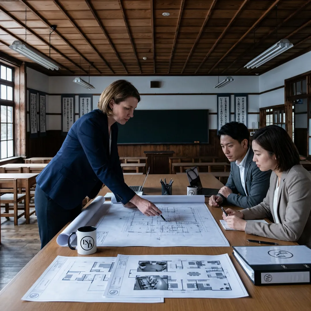 Corporate security consultant reviewing facility plans